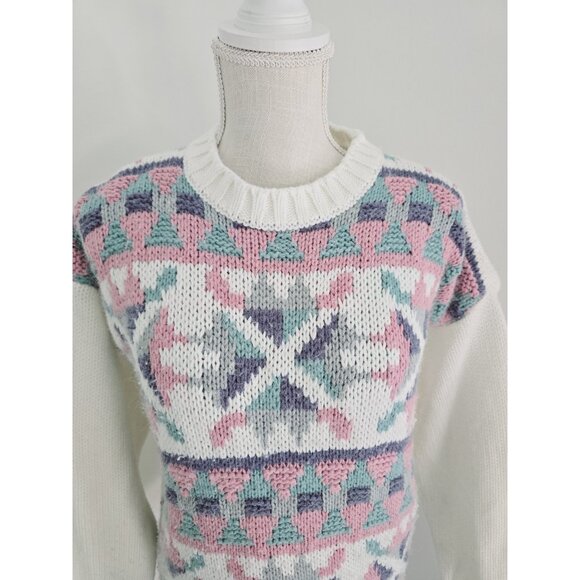 Gina Peters Fair Isle Vintage Crew Pullover Knit 80s 90s Geometric Sweater L - Picture 2 of 9
